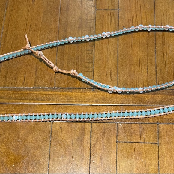 Handmade by me, leather, amazonite and freshwater Pearl ladder-wrap bracelet. - Picture 3 of 3